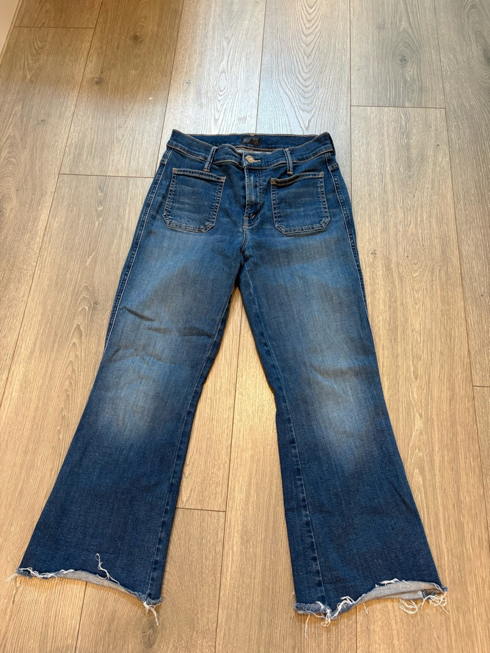 Mother Denim Patch Pocket Slacker Crop Faster Wash Size 26 Raw Hem Stretchy